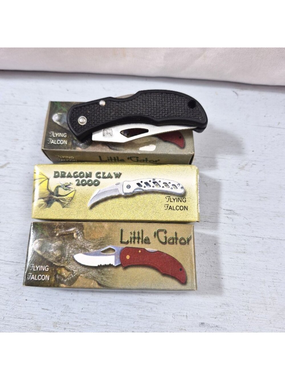 Flying Falcon Vintage Little Gator & Dragon Claw Folding Knives Lot Of 3 Frost
